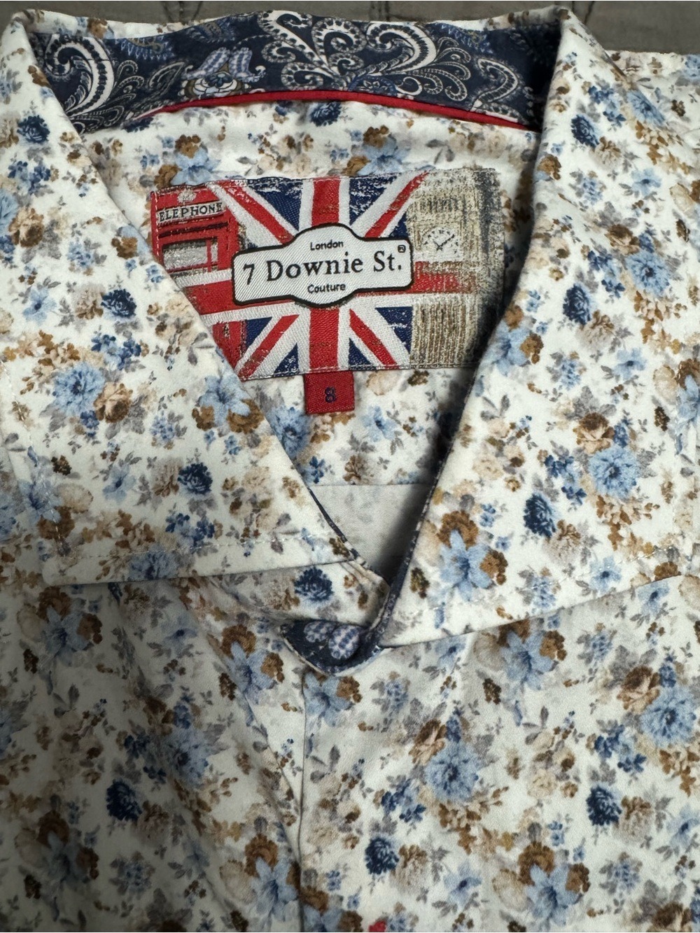 7 Downie St. Floral Lined Shirt — White with Blue & Tan Floral